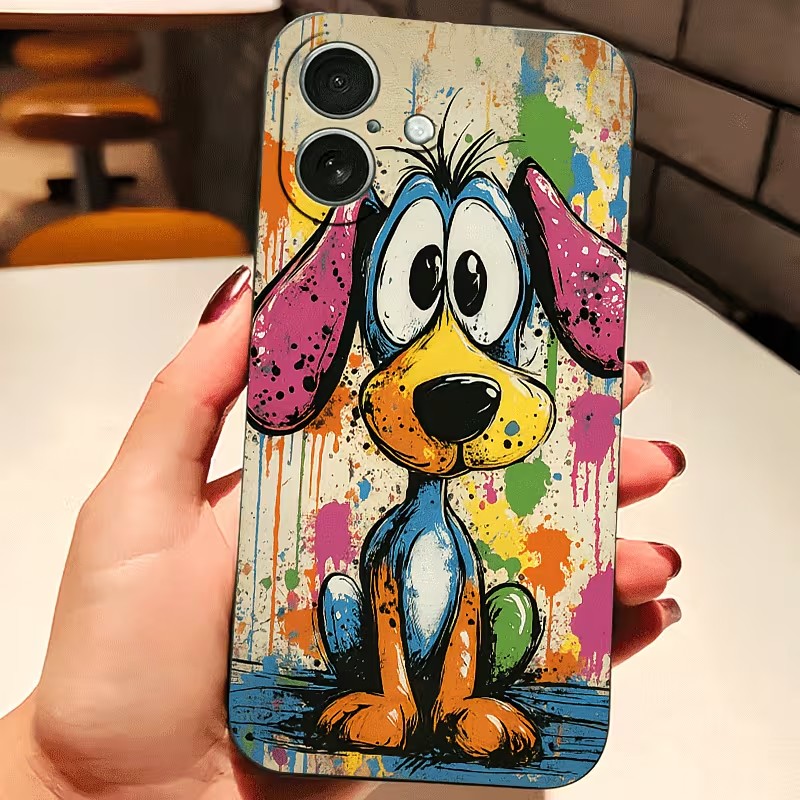 Apple Iphone 15 - 落書きカラーの子犬柄TPUスマホケース iPhone 17 16 15 14